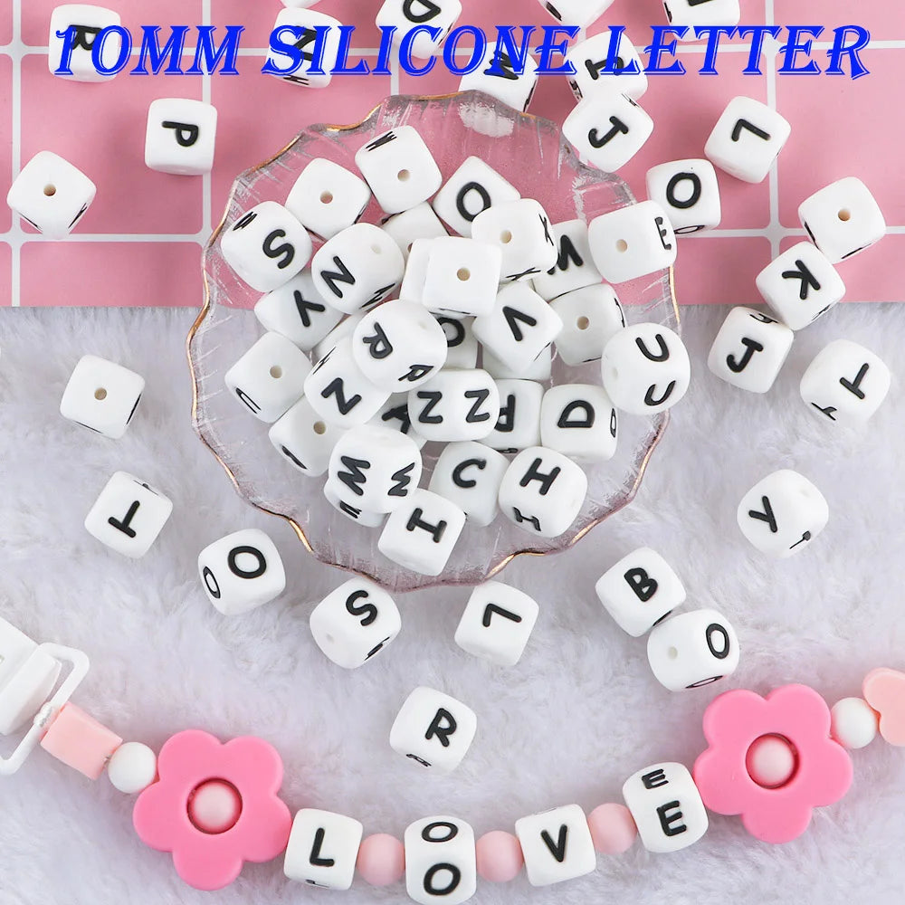 10mm Letter Silicone Beads Bulk Pack Bracelet Necklace DIY