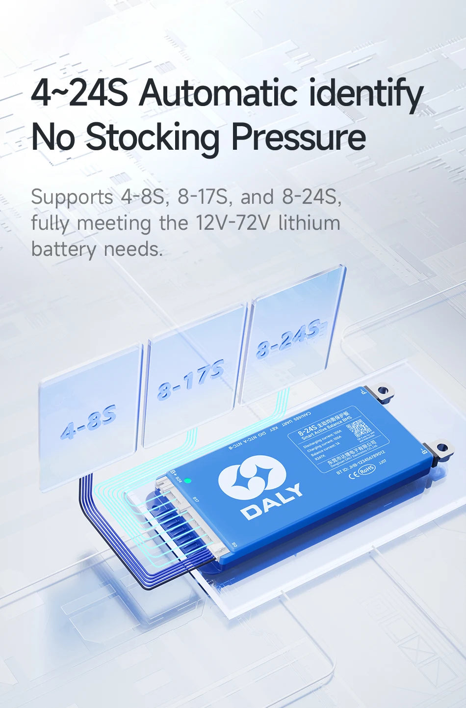 4-8S 150A Li-Ion BMS Active Balance LCD
