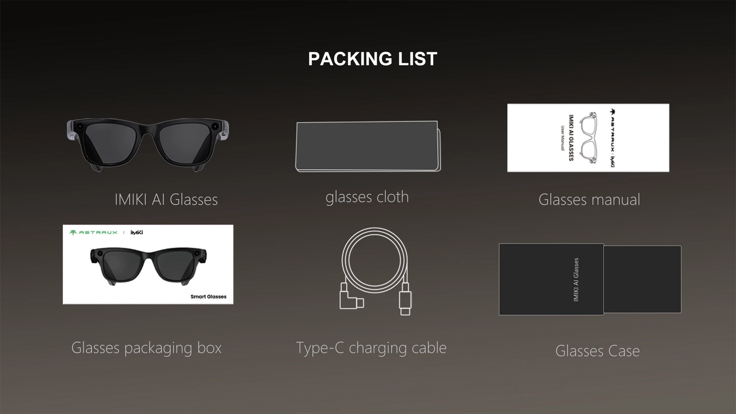 Black AI Smart Bluetooth Glasses UHD Camera Stabilized Video