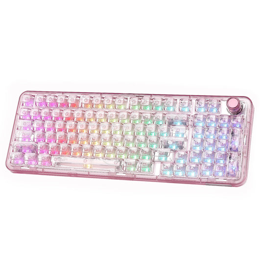 Pink Transparent Gaming Keyboard with RGB and Control Knob