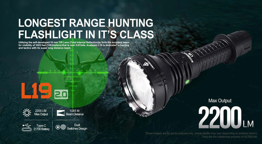 Hunting Flashlight 2200LM 1520m Long-Range Rechargeable LED