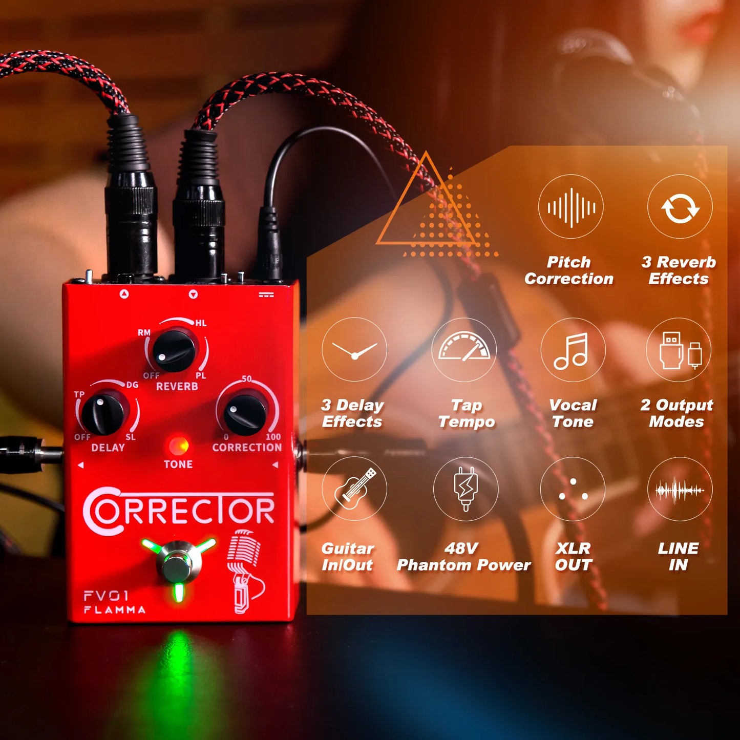 Vocal Effects Pedal with Delay Reverb and Pitch Correction