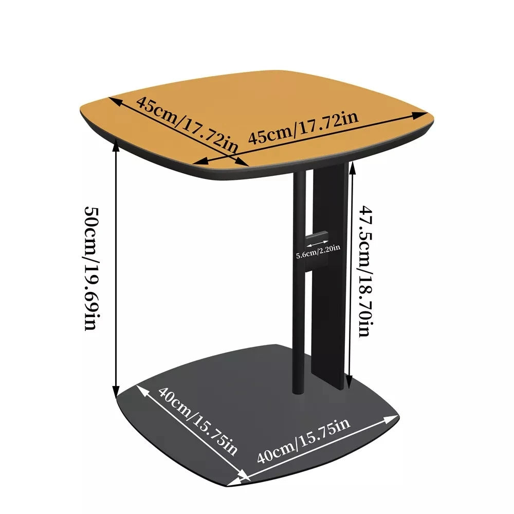 C-Shaped End Table with Leather Top and Metal Legs