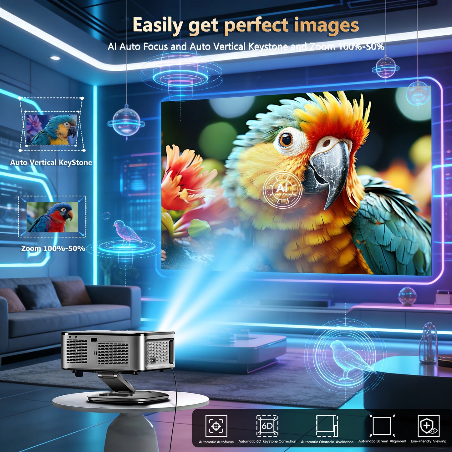 Portable Smart 4K Projector with WiFi Bluetooth Android