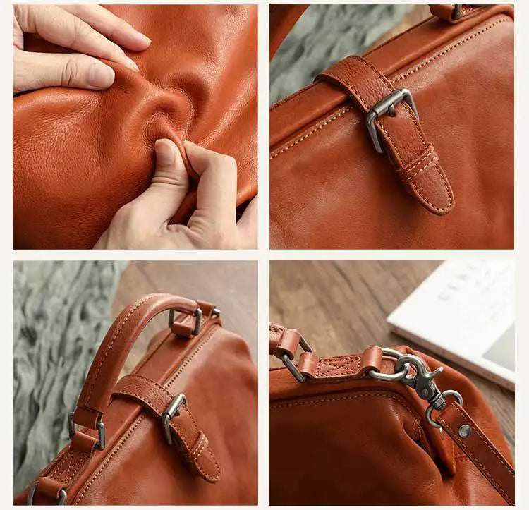 Large Capacity Vintage Leather Tote in Brown