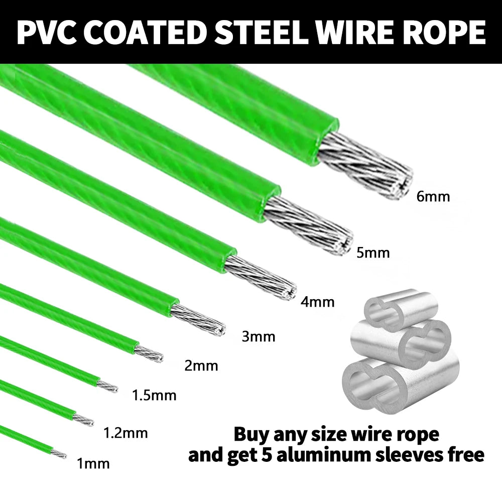 Durable PVC Coated Wire Rope 50m 5mm