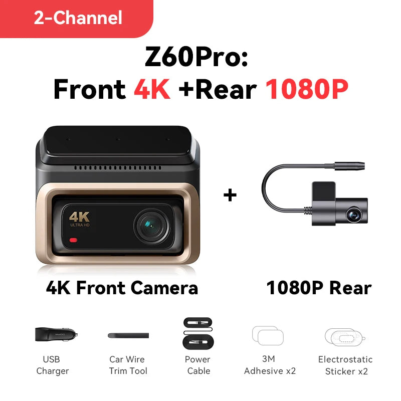 4K Dashcam Front Rear HD Video Recorder