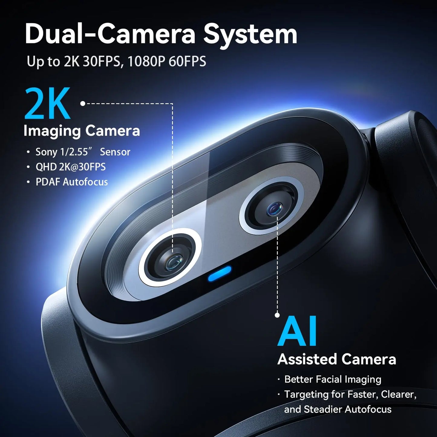 2K AI Tracking Webcam 1080P 60FPS Autofocus PTZ Camera