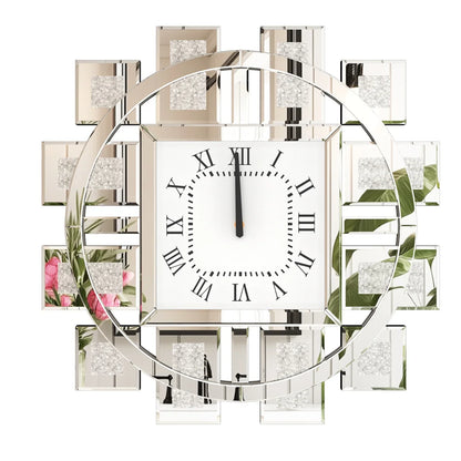 60cm Decorative Crystal Diamond Wall Clock Silver
