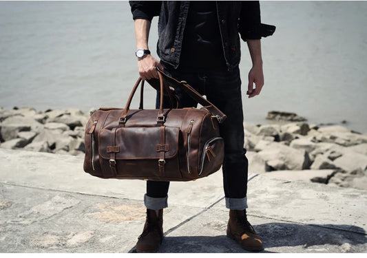 Genuine Leather Travel Bag Large Duffle Weekend Tote