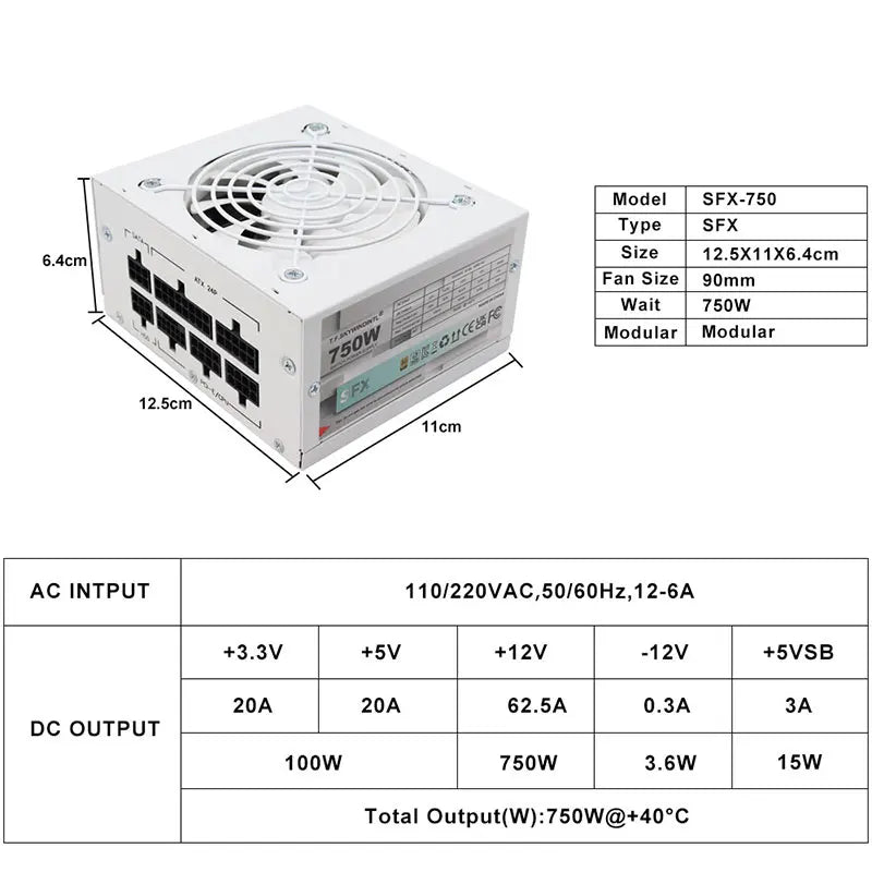 Compact 750W PCIe 5.0 Modular Power Supply for Small Cases