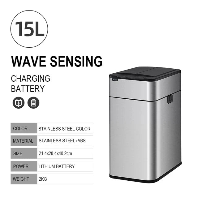 Silver 15L Automatic Touchless Rubbish Bin for Kitchen