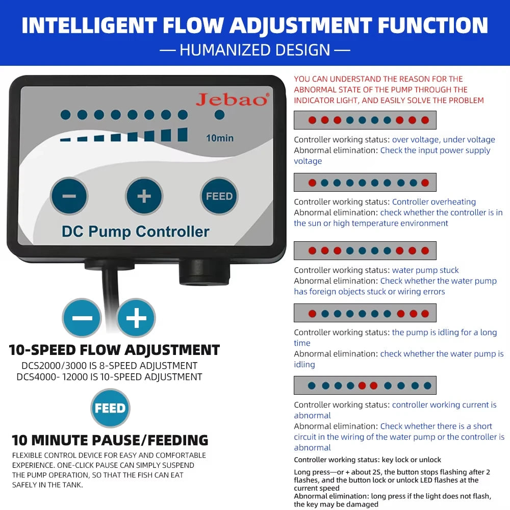 DC Submersible Aquarium Pump 12000L/H 10-Speed Flow Control