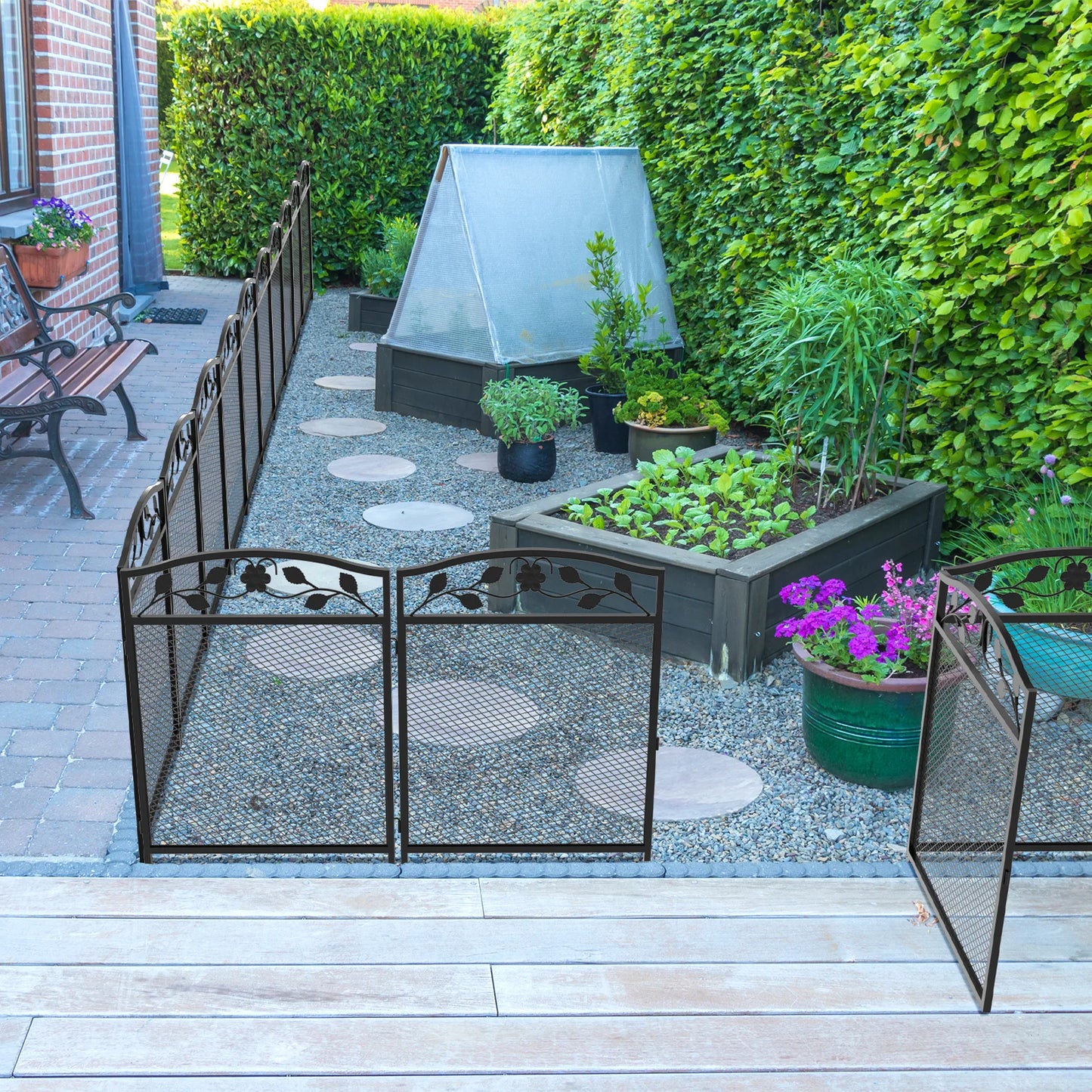 5-Piece Metal Garden Fence Panels Lawn Edging Barrier