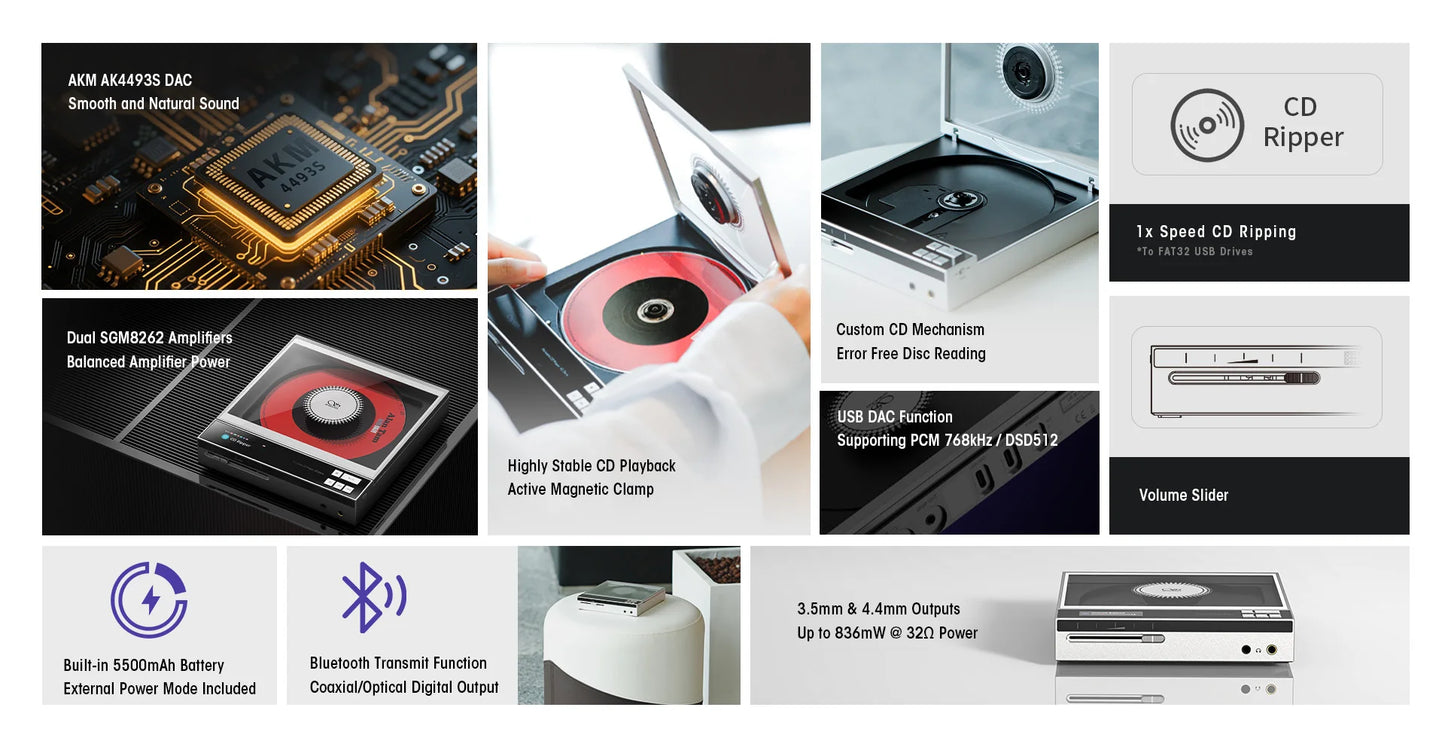 Portable CD Player with AKM DAC and Bluetooth 5.3