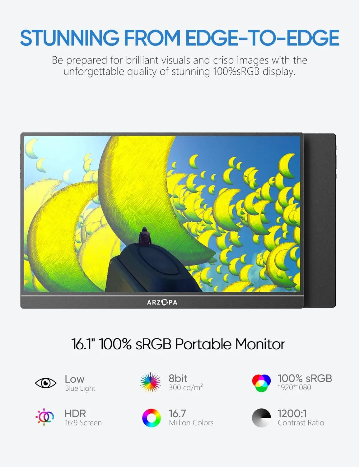 16.1 Inch Portable Monitor 1080p FHD 100% sRGB