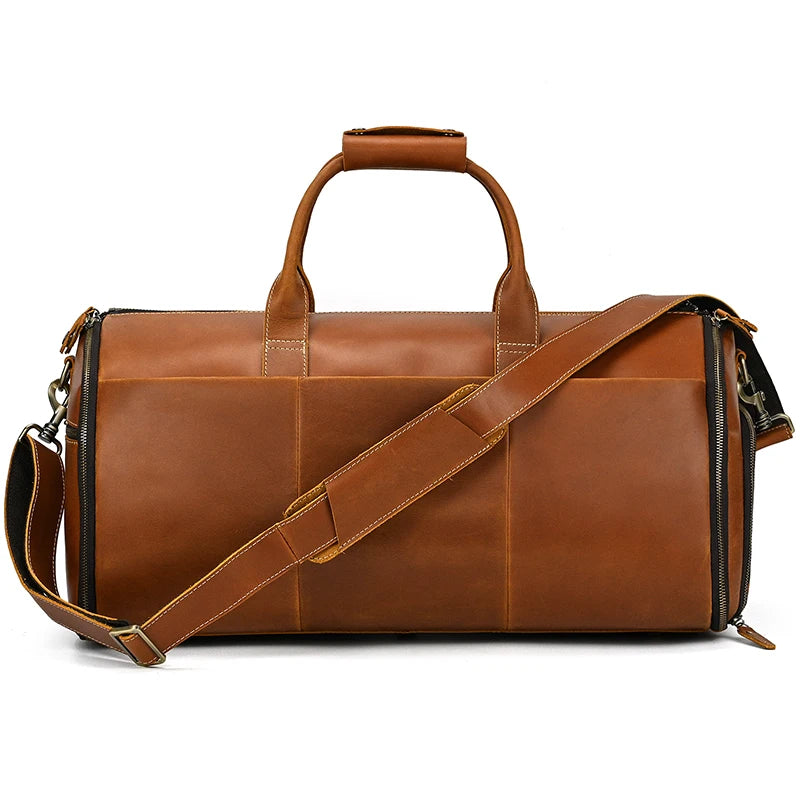 Business Leather Suit Bag with Organizer Brown