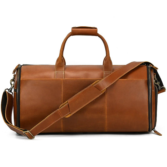 Business Leather Suit Bag with Organizer Brown