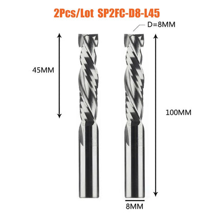 2PCS 8mm Two Flute Wood Milling Cutter Set