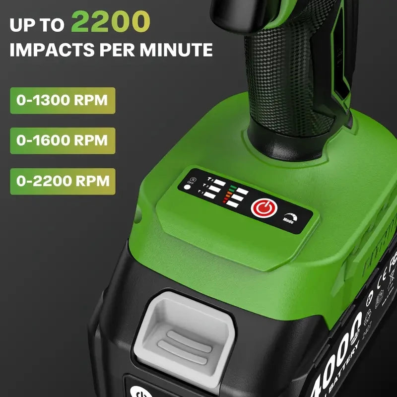Cordless 1/2 Inch Brushless Impact Wrench 2000Nm with 4.0Ah Battery