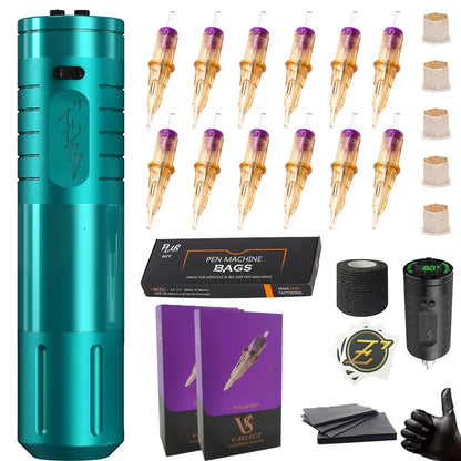 Portable Mint Blue Tattoo Pen with 40 Cartridges