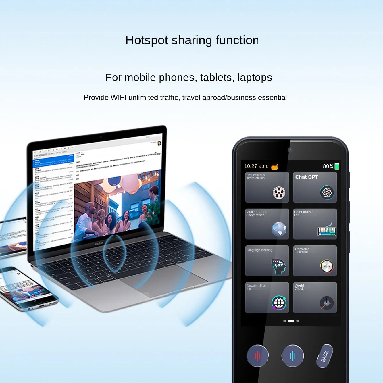 Portable 4G Smart Voice Translator Device Real-Time Global Languages