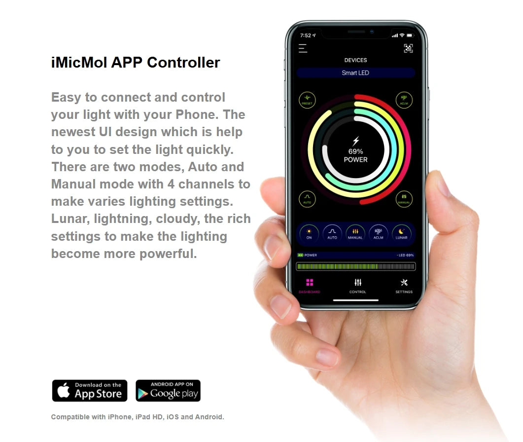 Smart Bluetooth LED Light for Small Marine Aquariums