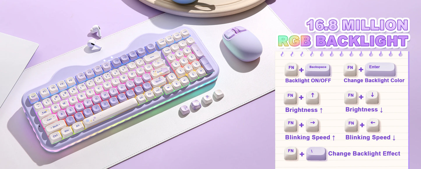 Wireless 99-Key Mechanical Keyboard RGB Hot-Swap Purple