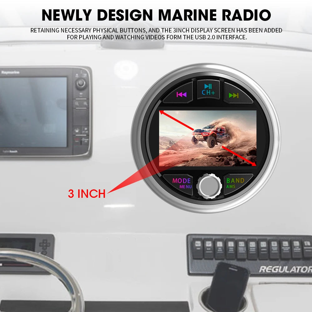White 50RV Marine FM/AM Radio Bluetooth Stereo MP5 Player