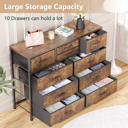 10 Drawer Fabric Dresser Storage Chest Brown