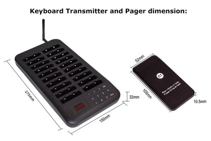 White Restaurant Paging System with Keyboard Transmitter