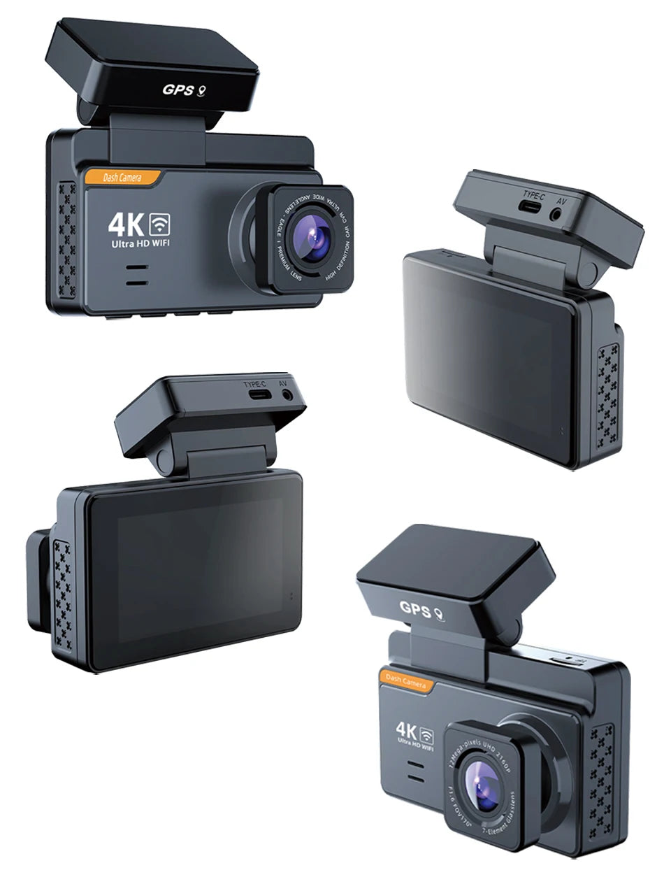 4K Dash Cam Dual Lens GPS WiFi 3 Inch 1080P Rear Camera
