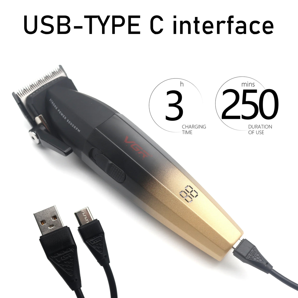 Cubic Clipper Professional Hair Clipper with Ceramic Blade and USB Charging ...