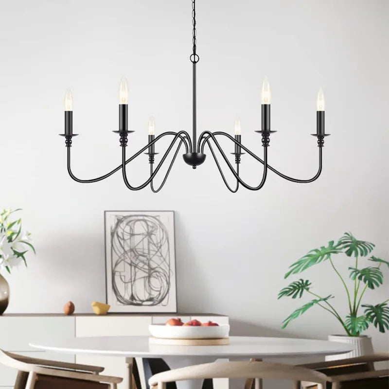 Industrial Style 6 Lamp Black Chandelier for Living Room