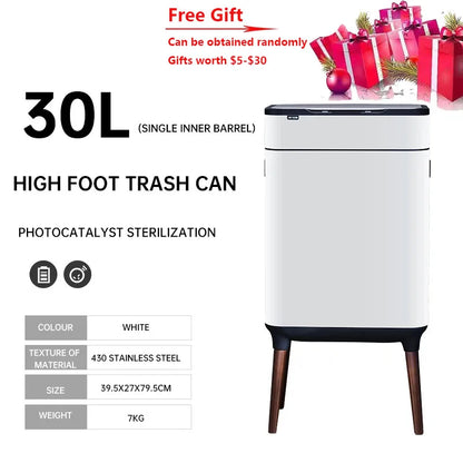 30L White Stainless Steel Sensor Waste Bin