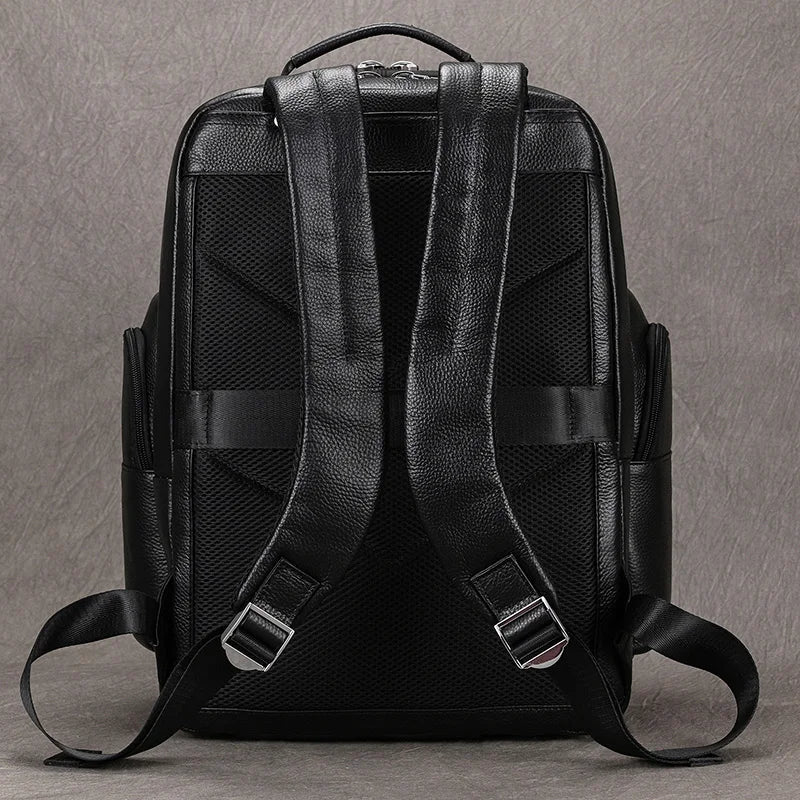 Large Capacity Leather Laptop Backpack with USB Charging