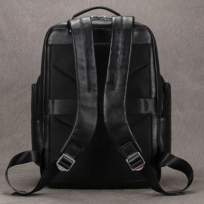 Large Capacity Leather Laptop Backpack with USB Charging