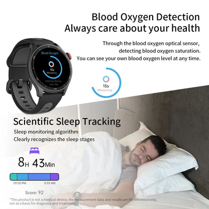 Black Classic Running Watch with Blood Oxygen and Bluetooth Call