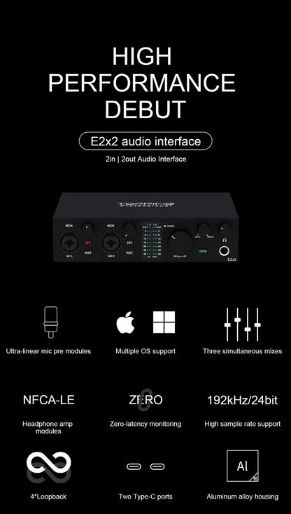 Professional White USB Sound Card 2x2 for Live Streaming