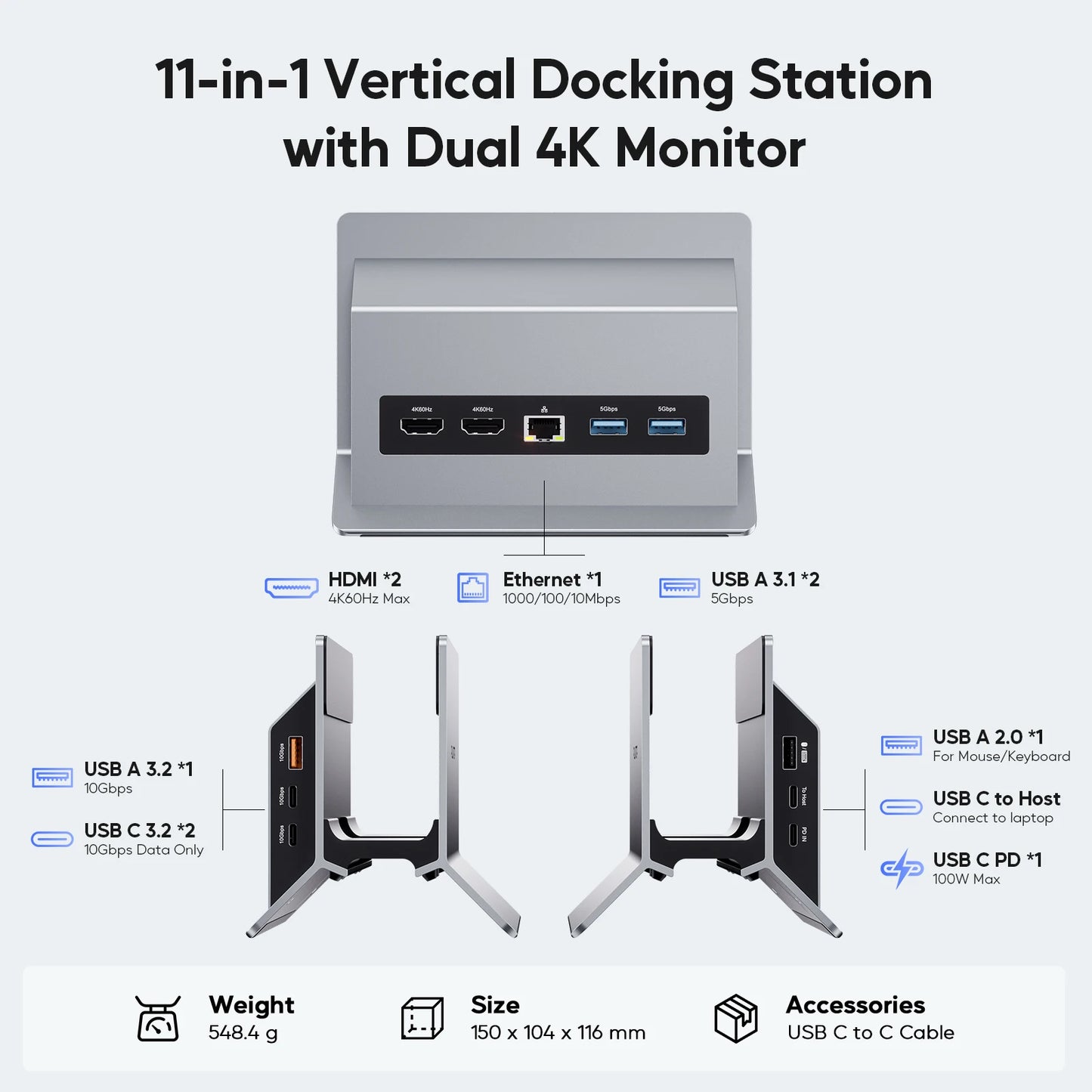 USB-C 10Gbps Dual Monitor Dock with Power Delivery