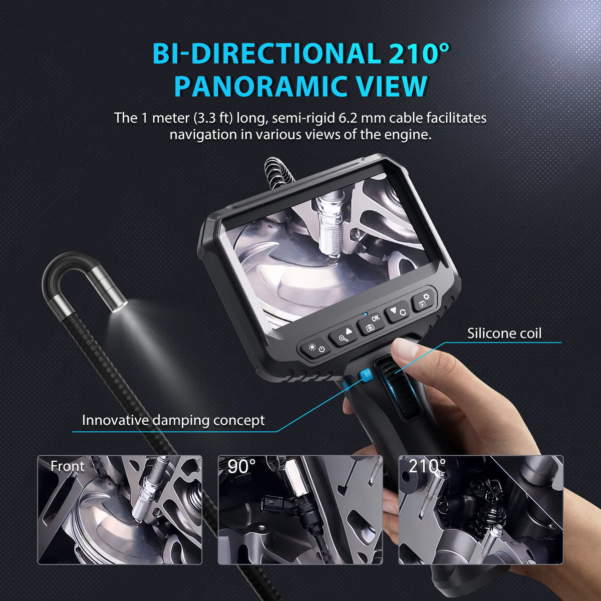 210 Degree Industrial Endoscope Camera 8mm Waterproof Borescope