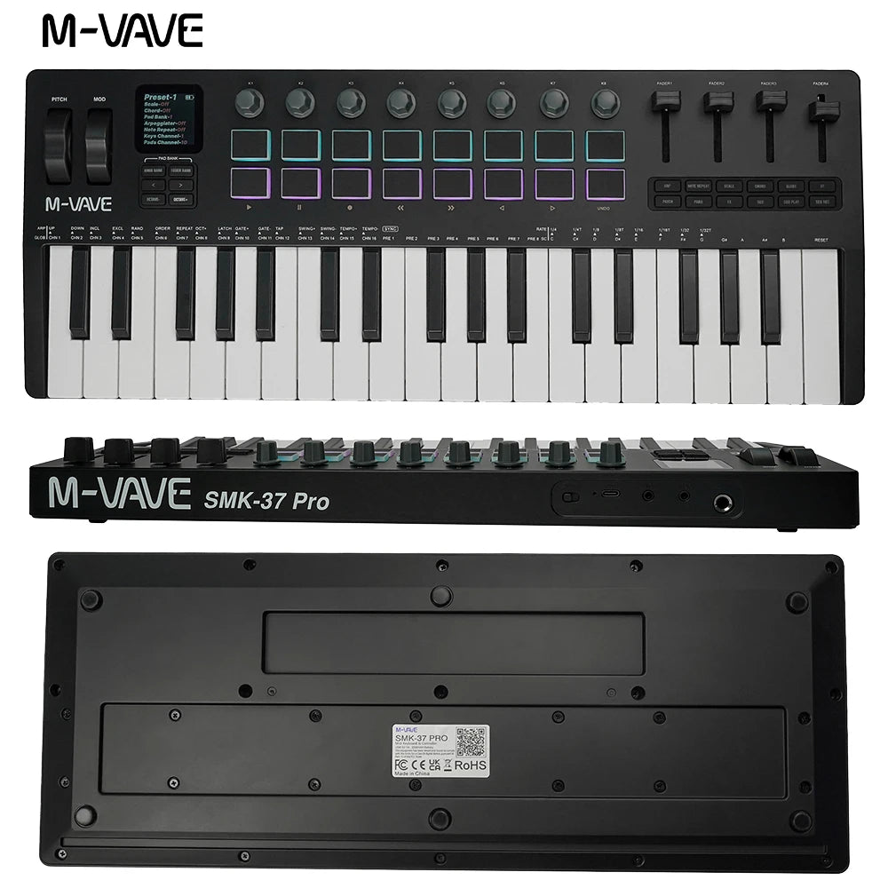 37-Key USB MIDI Keyboard Controller with 16 RGB Pads