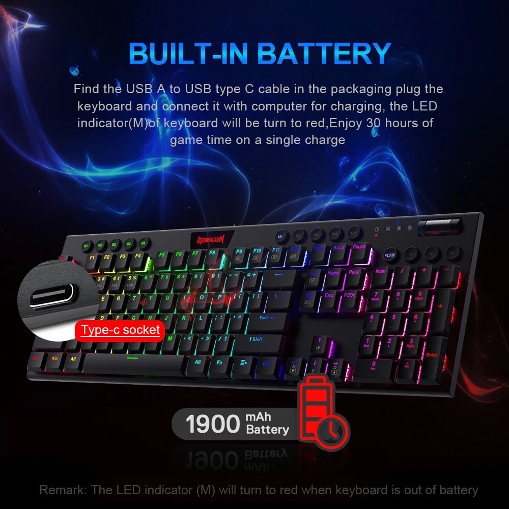 104-Key RGB Mechanical Keyboard USB/Bluetooth Wireless