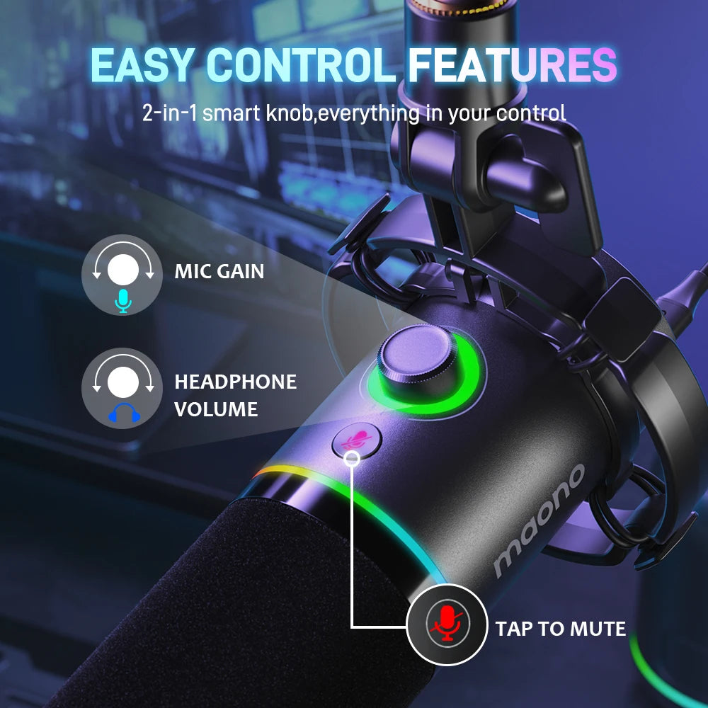 USB/XLR Dynamic Microphone with Mute and Gain Control