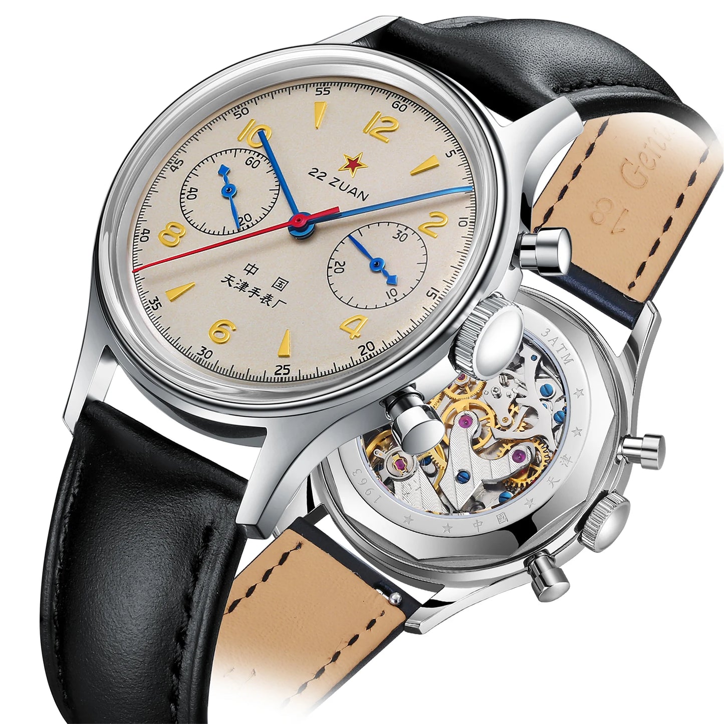 1963 Pilot Mechanical Chronograph Watch Leather Strap