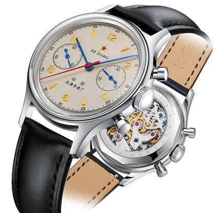 1963 Pilot Mechanical Chronograph Watch Leather Strap