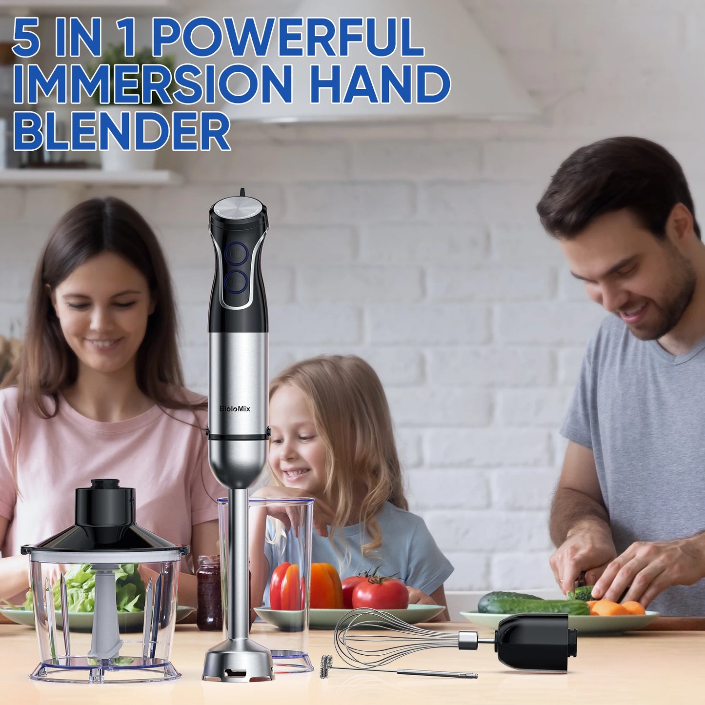Portable 1500W Hand Blender with Food Processor & Smoothie Maker