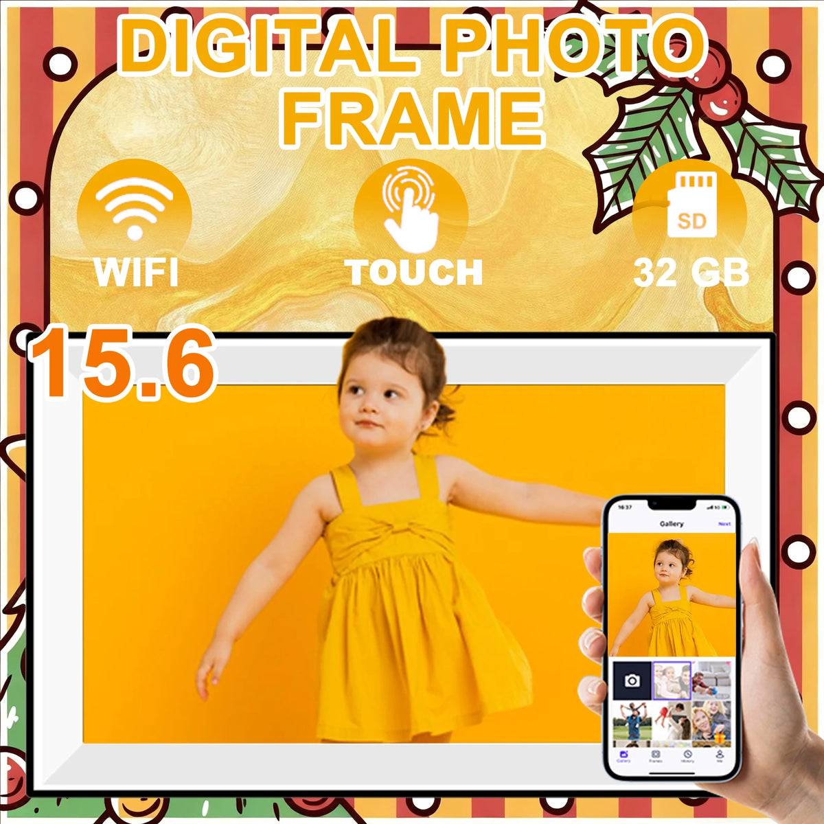 15.6" 3-in-1 Smart WiFi Photo Frame Touchscreen