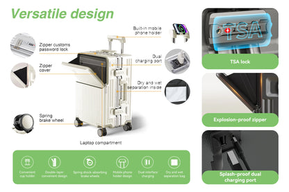 White 20" Lightweight Travel Suitcase with Aluminium Frame
