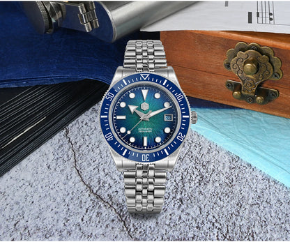 Automatic Mechanical Diver Watch 40mm Blue Sunburst Dial